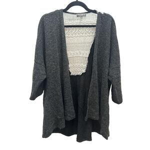 Umgee Cardigan Sweater Charcoal Gray Open Front Crochet Back Plus Size 1XL/2XL